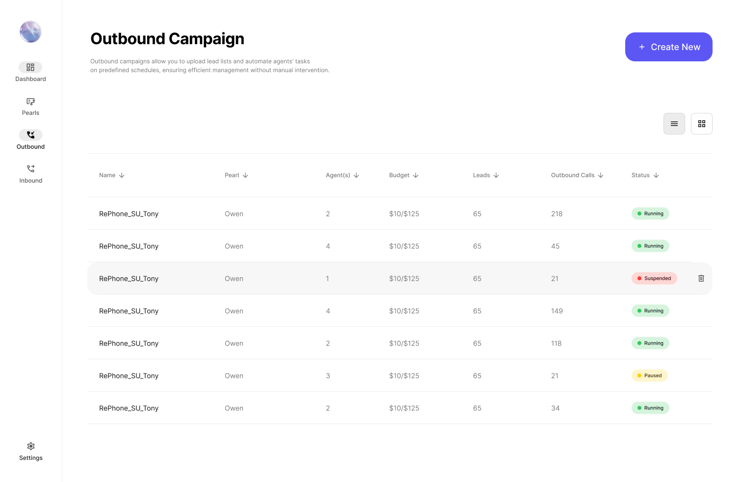 Outbound - List Page - List